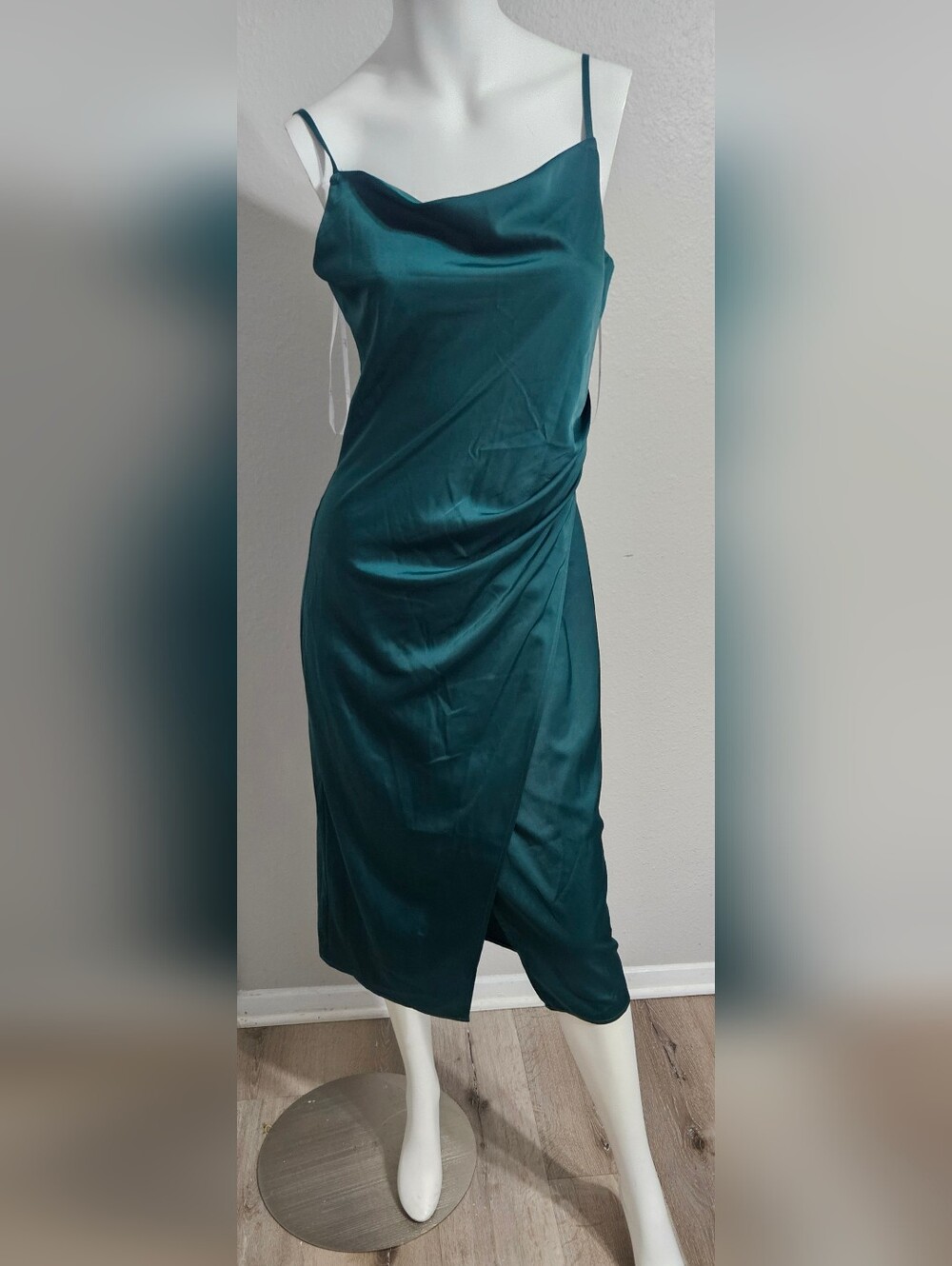 NWT Lulus Hollywood Woman Forest Green Satin Midi Dress Small - Picture 5 of 9